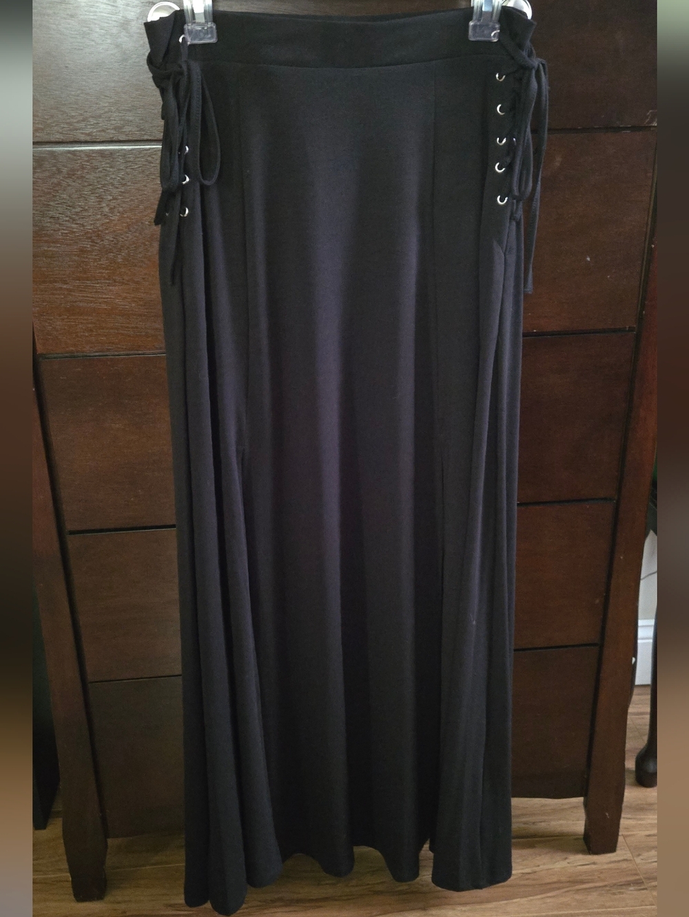 Women's Black Lace-Up Flowy Maxi Skirt With Leg Slits Social Collision Hot Topic